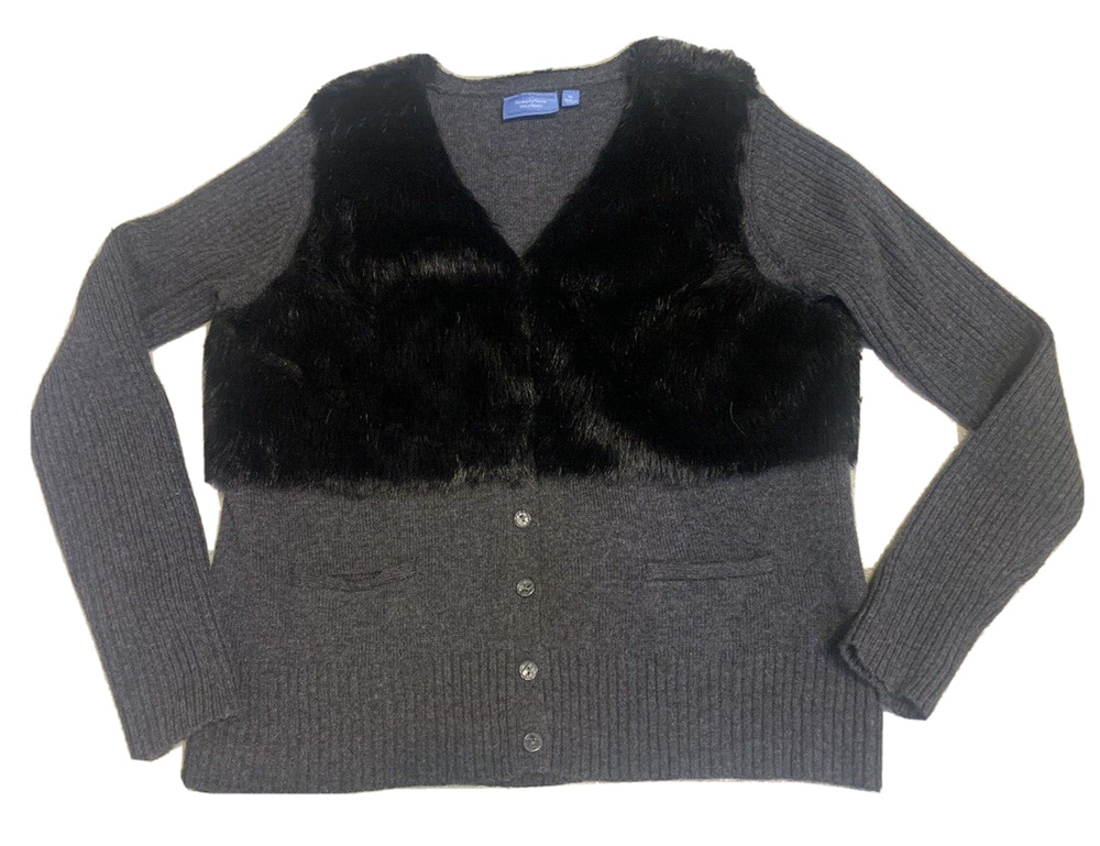 Simply Vera -Vera Wang Womens Wool Faux Fur Cardigan Sz XL Cottage Core Mob Wife